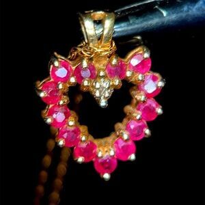 Dainty 14K Gold Rubies/Sapphires Heart Necklace